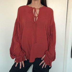 Free People Double Tie Burnt Red Top